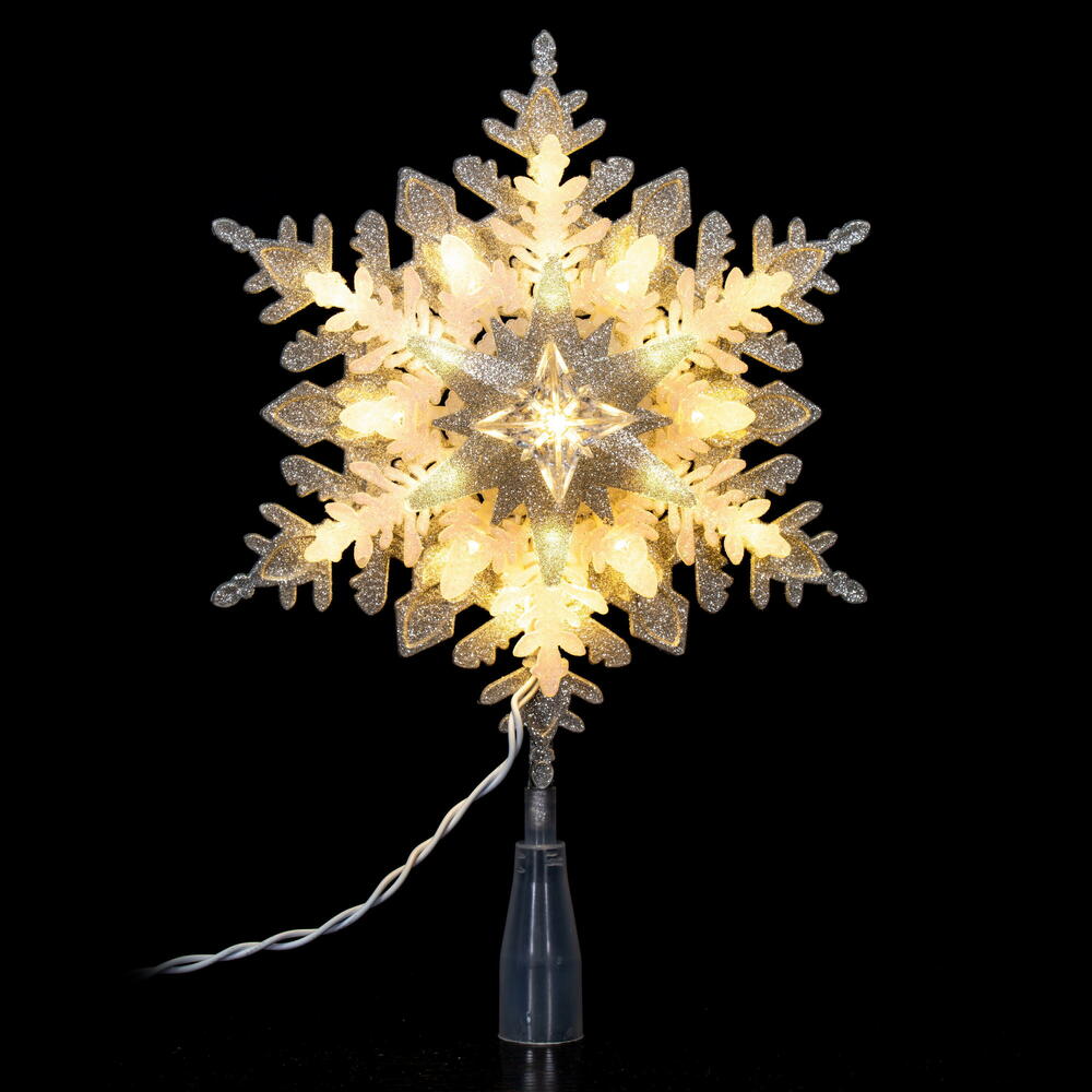 Vickerman 20 Light x 13.5" LED Silver-White Snowflake Tree Top with Warm White LED Mini Lights.