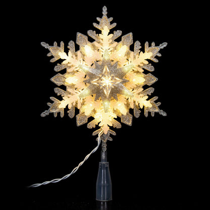 Vickerman 20 Light x 13.5" LED Silver-White Snowflake Tree Top with Warm White LED Mini Lights.