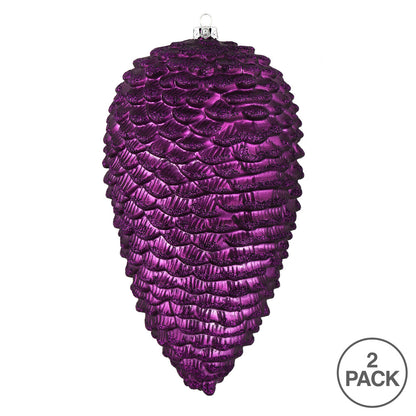 Vickerman 10" Plum Matte Glitter Pinecone Christmas Ornament Pack of 2