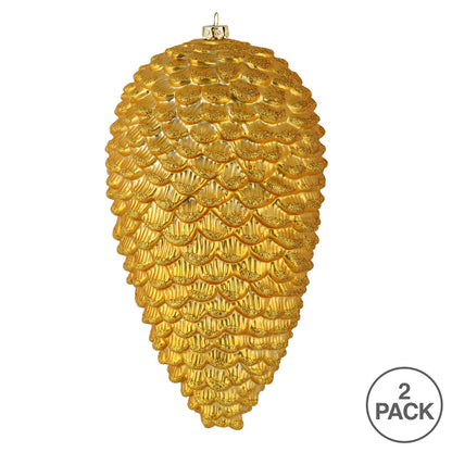 Vickerman 10" Honey Gold Matte Glitter Pinecone Christmas Ornament Pack of 2