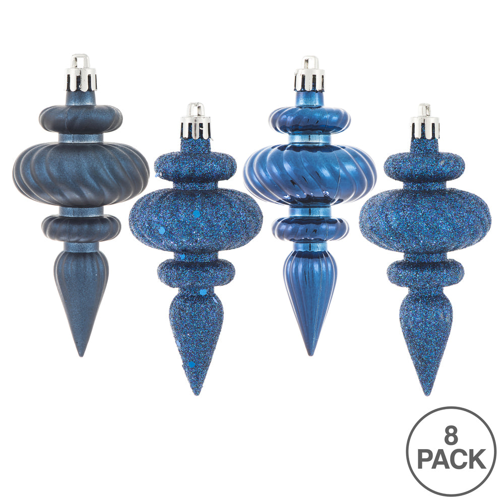 Vickerman 4" Midnight Blue 4-Finish Finial Ornament 8 per Box