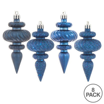 Vickerman 4" Midnight Blue 4-Finish Finial Ornament 8 per Box