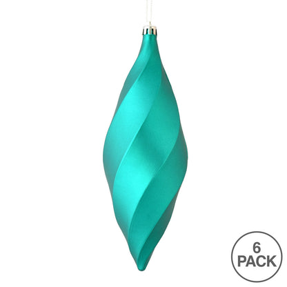 Vickerman 8" Teal Matte Swirl Finial Ornament Pack of 6