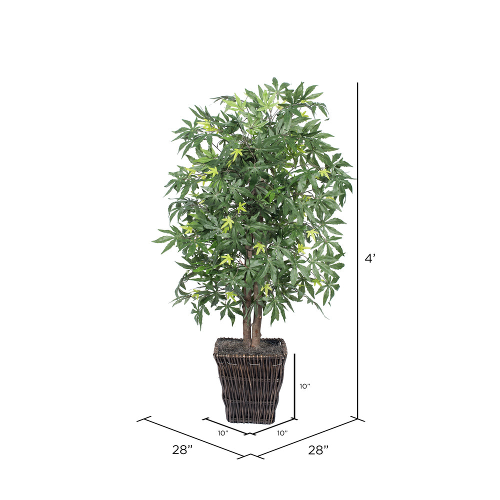 Vickerman 4' Artificial Japanese Maple Bush Square Willow Basket.