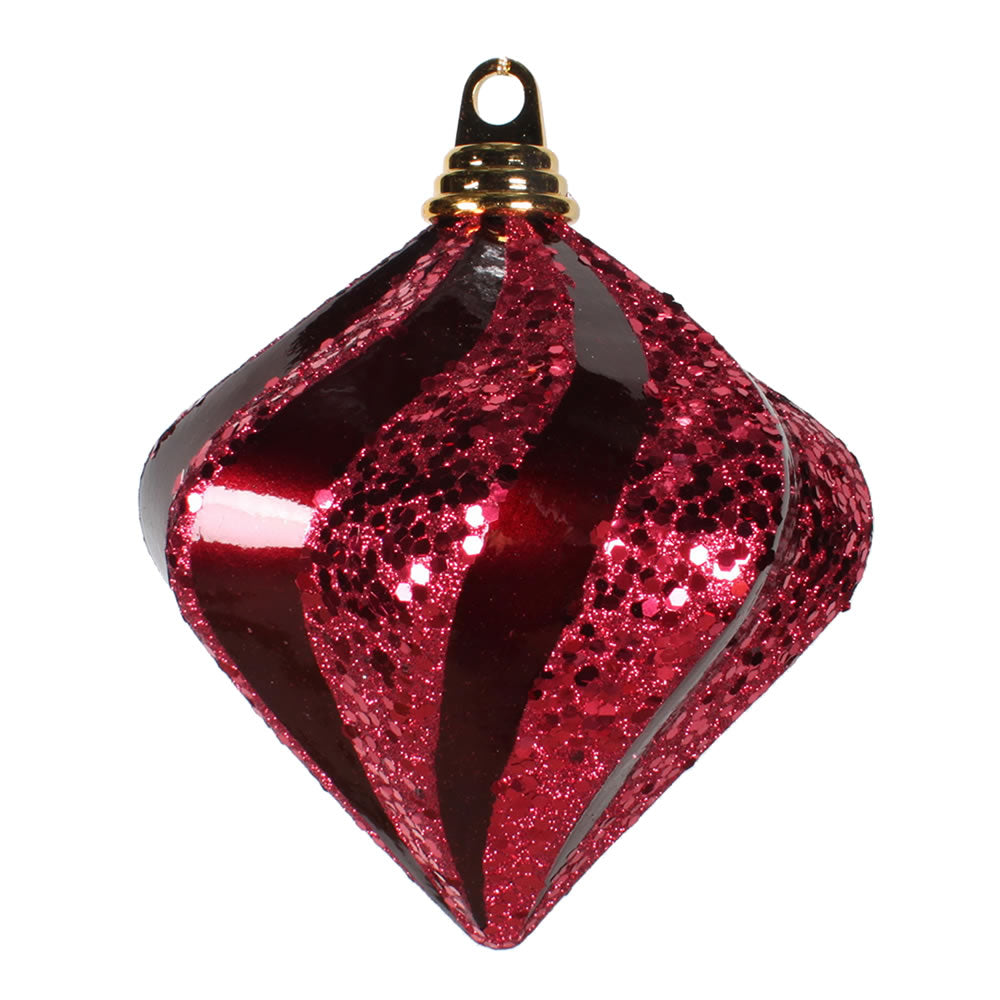 Vickerman 6'' Burgundy Candy/Glitter Swirl Diamond Christmas Ornament