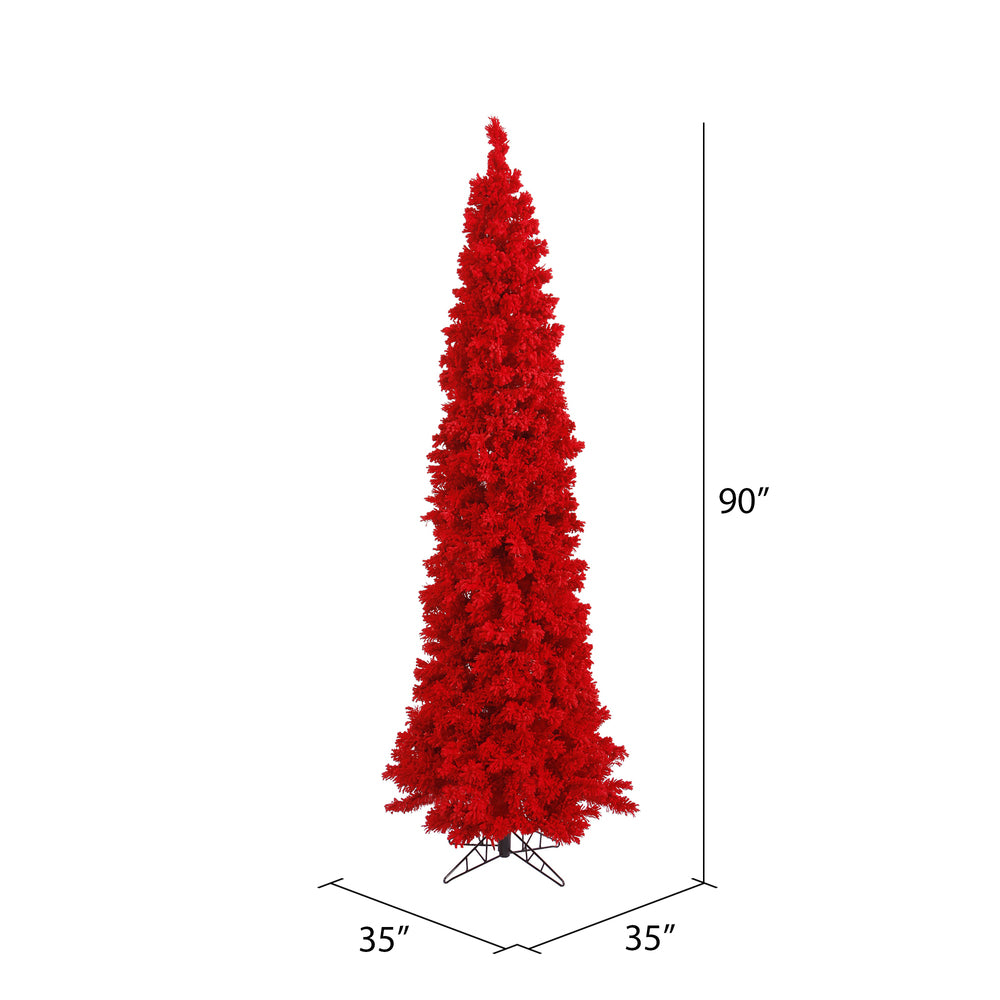 Vickerman 7.5' Flocked Red Pencil Fir Artificial Christmas Tree Unlit