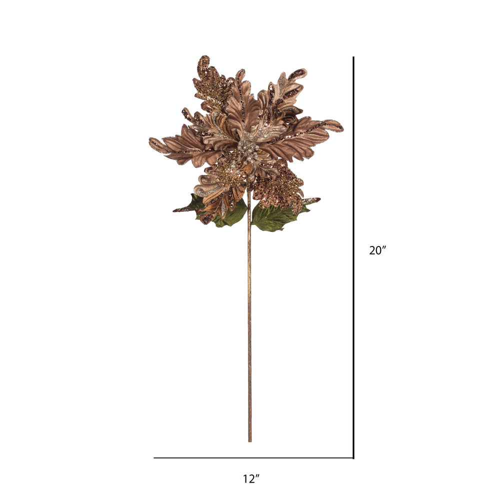 Vickerman 20" Chocolate Glitter Poinsettia Artificial Christmas Stem Pack of 3