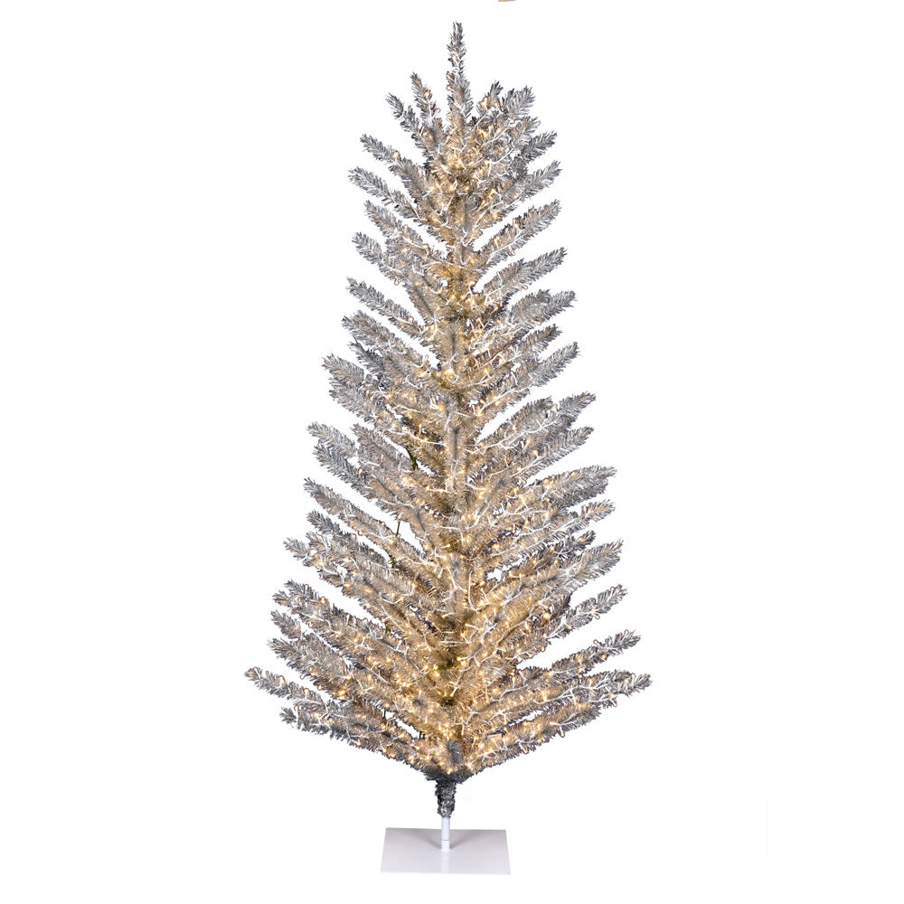 Vickerman 5' x 37" Vintage Aluminum Artificial Tree Warm White Low Voltage LED 3mm Lights.