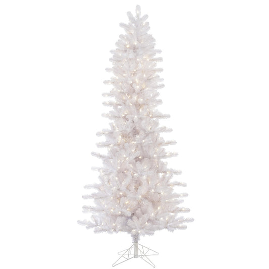 Vickerman 8.5' Crystal White Pine Slim Artificial Christmas Tree Pure White LED Lights