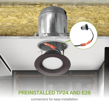 ASD Lighting LED Round Downlight Retrofit Kit 4" 8.6W 120V CCT Selectable 2700/3000/3500/4000/5000K Dimmable PC, Baffle Trim, Oil Rubbed Bronze UL 6pack