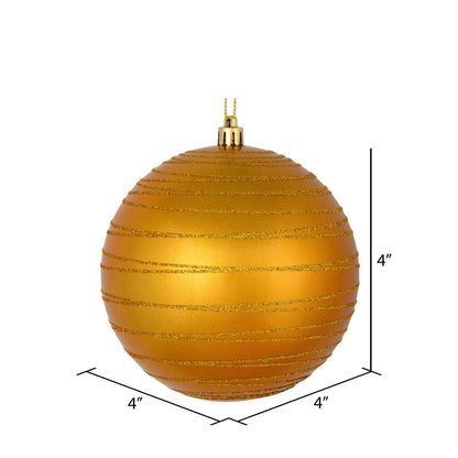 Vickerman 4" Antique Gold Candy Finish Ball Ornament with Glitter Lines 4 per Bag