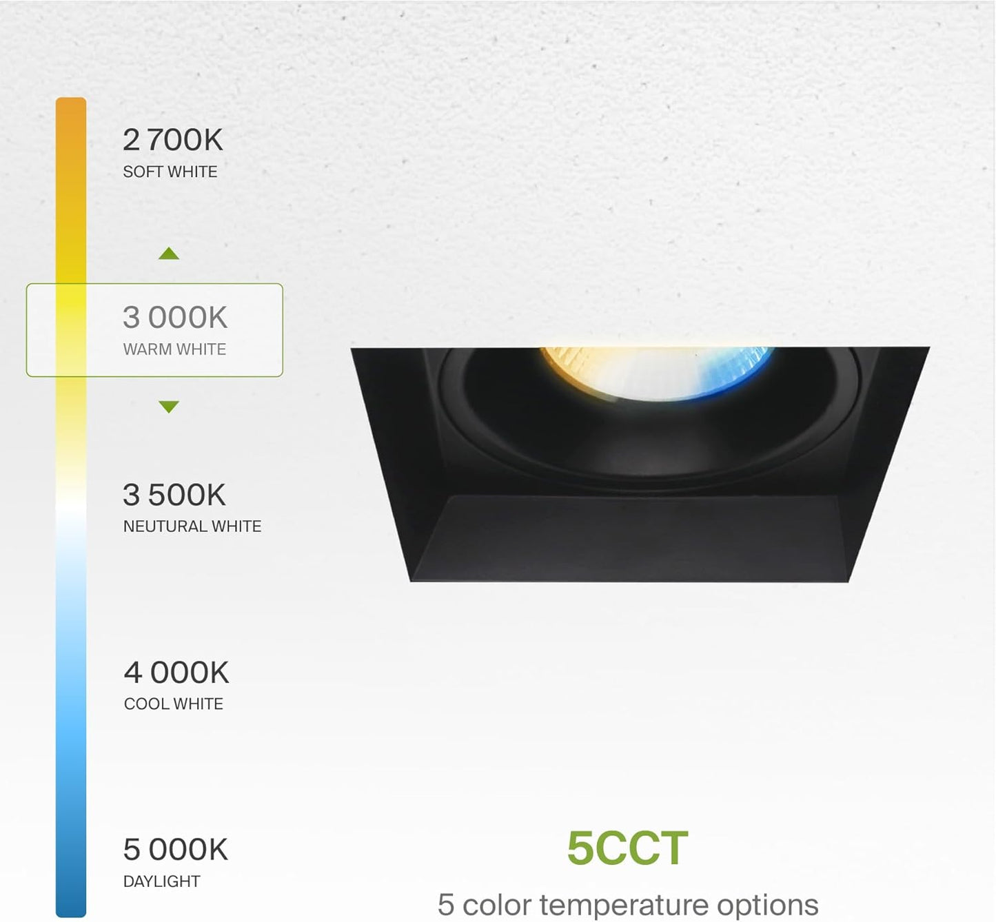 ASD Lighting LED Trimless Downlight Square 4inch 15W 120V Triac 2700/3000/3500/4000/5000K Black ETL Energy Star