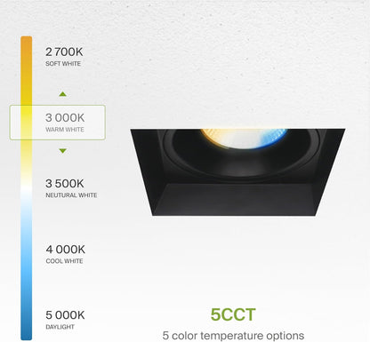 ASD Lighting LED Trimless Downlight Square 4inch 15W 120V Triac 2700/3000/3500/4000/5000K Black ETL Energy Star