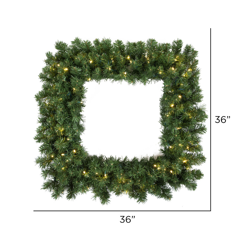 Vickerman 36" Grand Teton Artificial Christmas Square Wreath Clear Dura-lit Incandescent Mini Lights