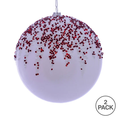 Vickerman 4.75" White Beaded Candy Finish Ornament 2 per Bag