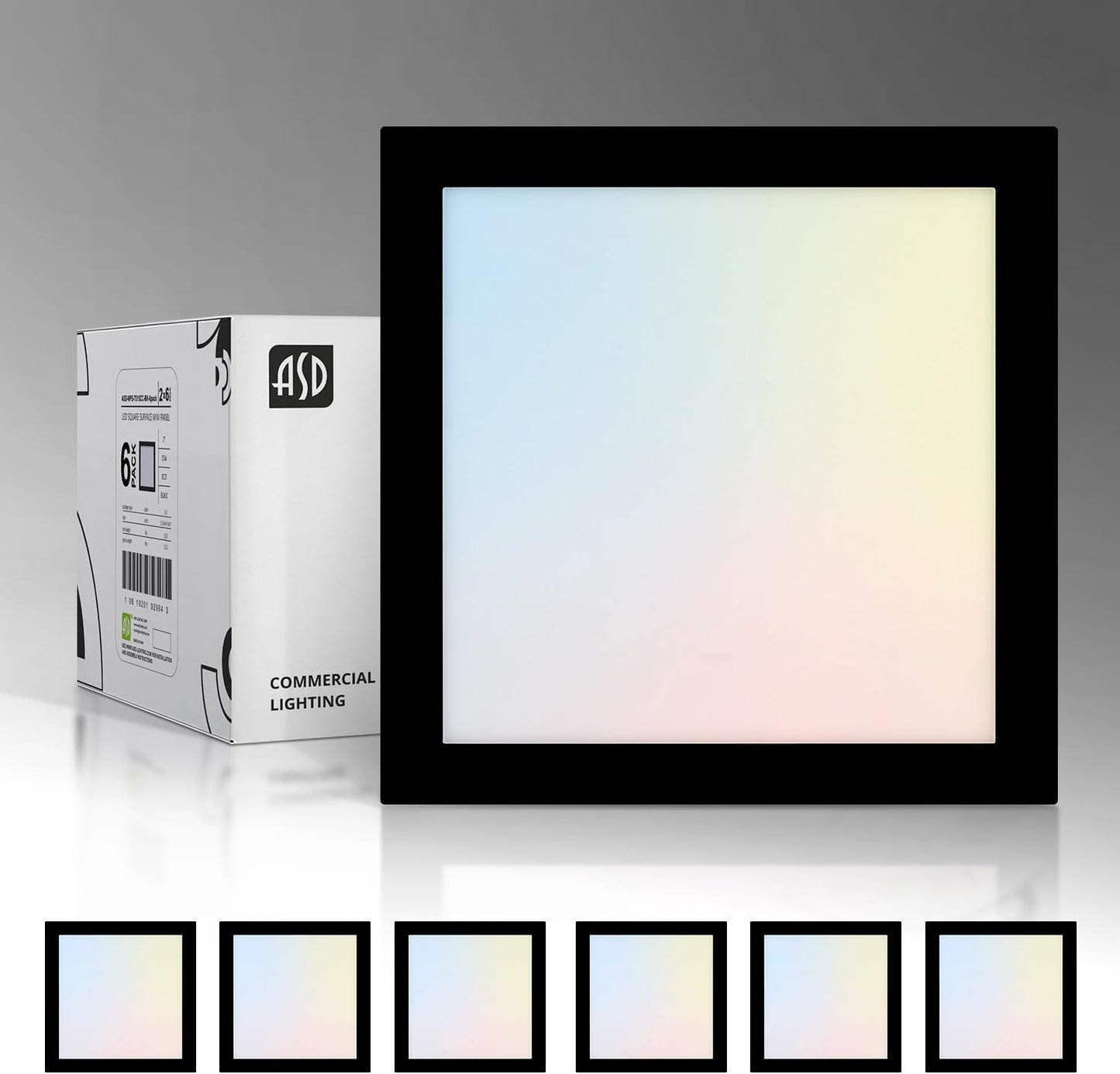 ASD Lighting LED Surface Mini Panel Square 7inch 15W 120V Triac 3000/4000/5000K Black ETL 6 pack