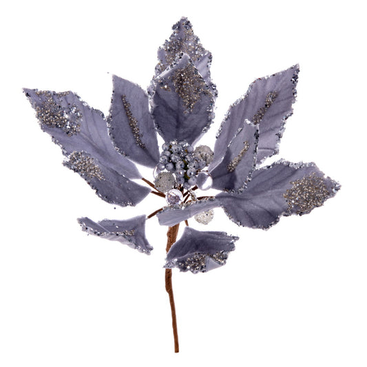 Vickerman 9" Artificial Silver Double Sided Velvet Poinsettia Christmas Pick 2 per bag
