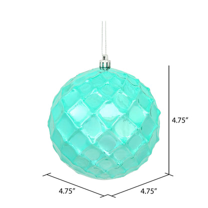 Vickerman 4.75" Teal Shiny Diamond Bauble Christmas Ornament Set of 4