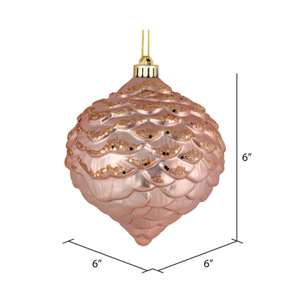 Vickerman 6" Rose Gold Glitter Pinecone Christmas Ornament 6 per Bag