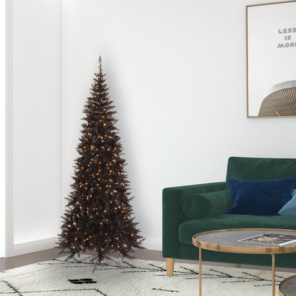 Vickerman 6.5' Black Fir Slim Artificial Christmas Tree Warm White Dura-lit LED Lights