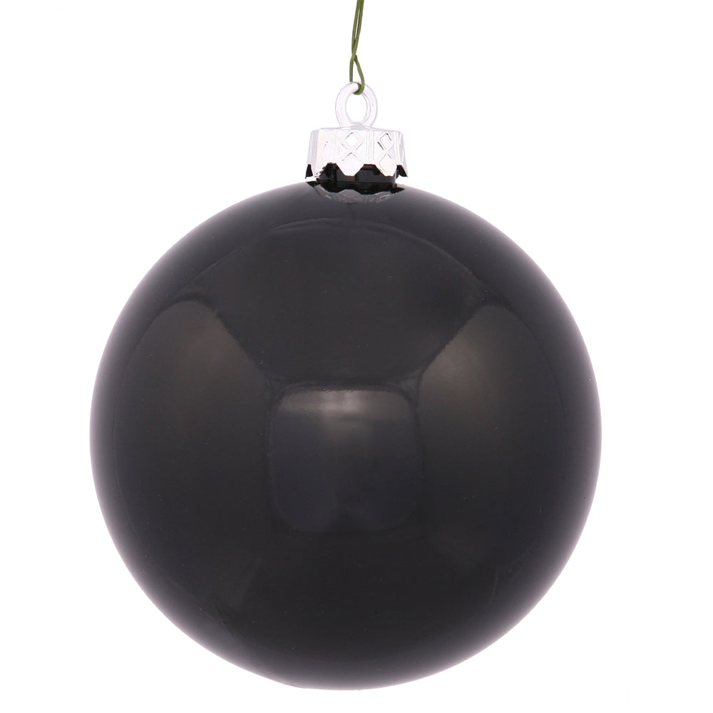 Vickerman 6" Black Shiny Ball Ornament 4 per Bag
