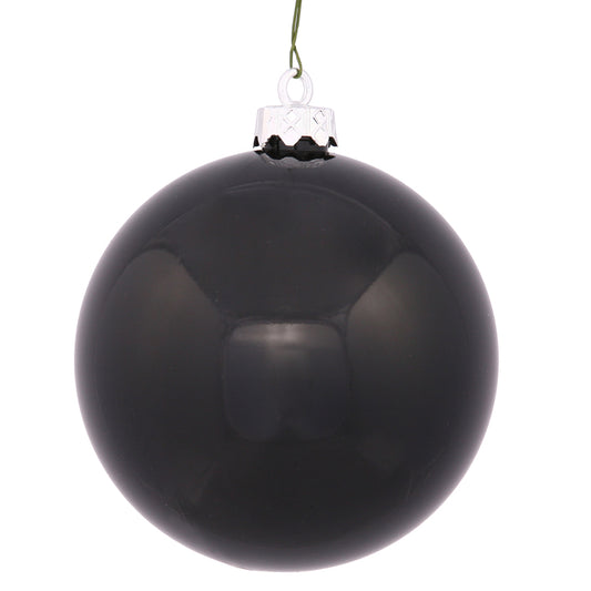 Vickerman 6" Black Shiny Ball Ornament 4 per Bag