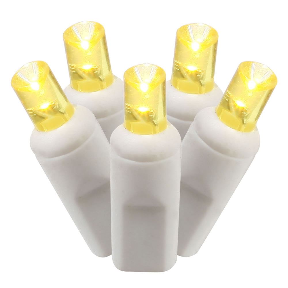 Vickerman 100 Yellow Wide Angle LED Light on White Wire 50' Christmas Single Mold Light Strand