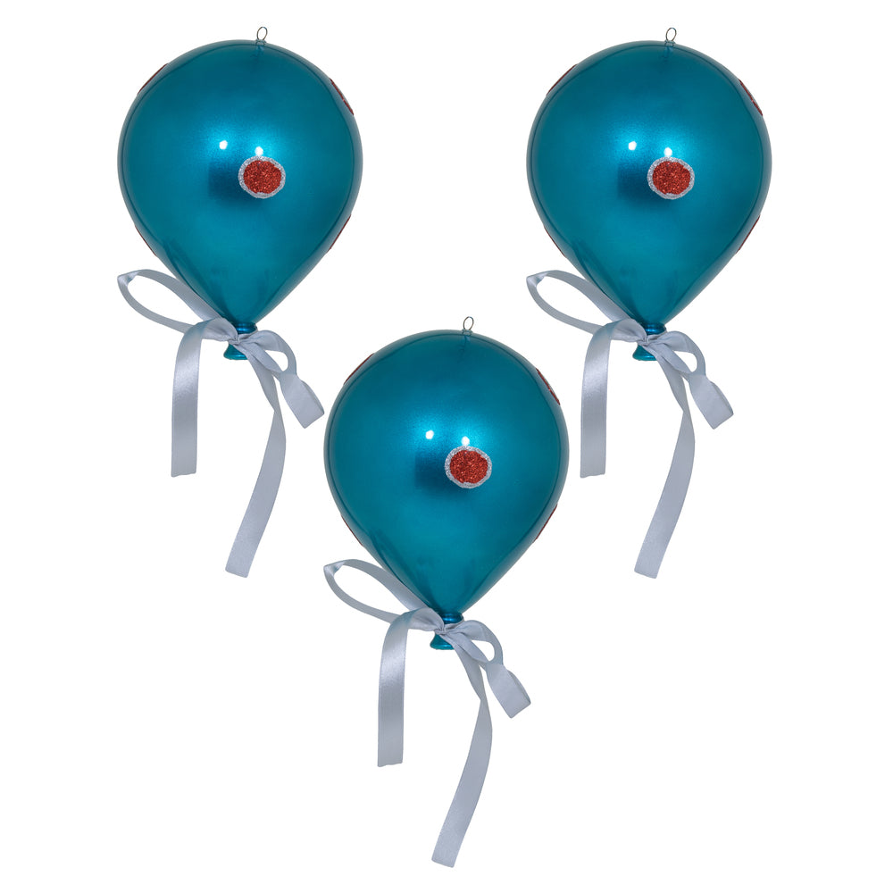 Vickerman 7.5" Turquoise Dot Balloon Christmas Ornament 3 per Bag