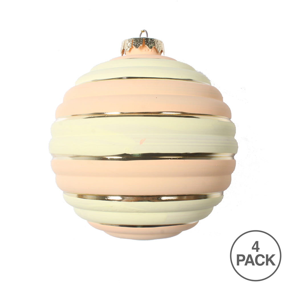 Vickerman 4" Peach Horizontal Stripe Pastel Ball Ornament 4 per Bag