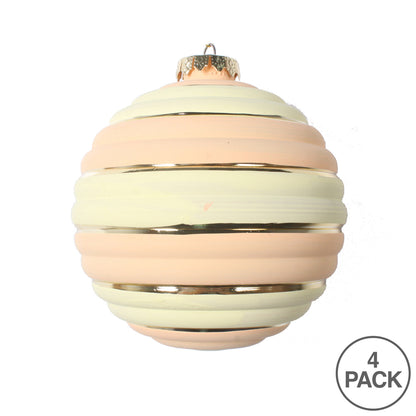 Vickerman 4" Peach Horizontal Stripe Pastel Ball Ornament 4 per Bag