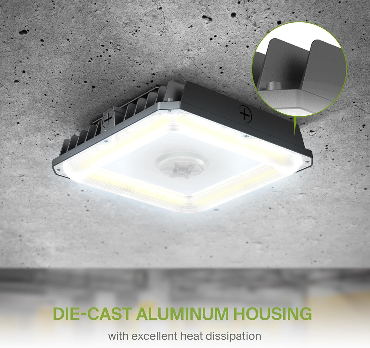 ASD Lighting LED Edge-Lit Canopy with Q-base 60/70/100W 120-277V 0-10V Dimmable 140Lm/W 3000/4000/5000K Black UL DLC Premium