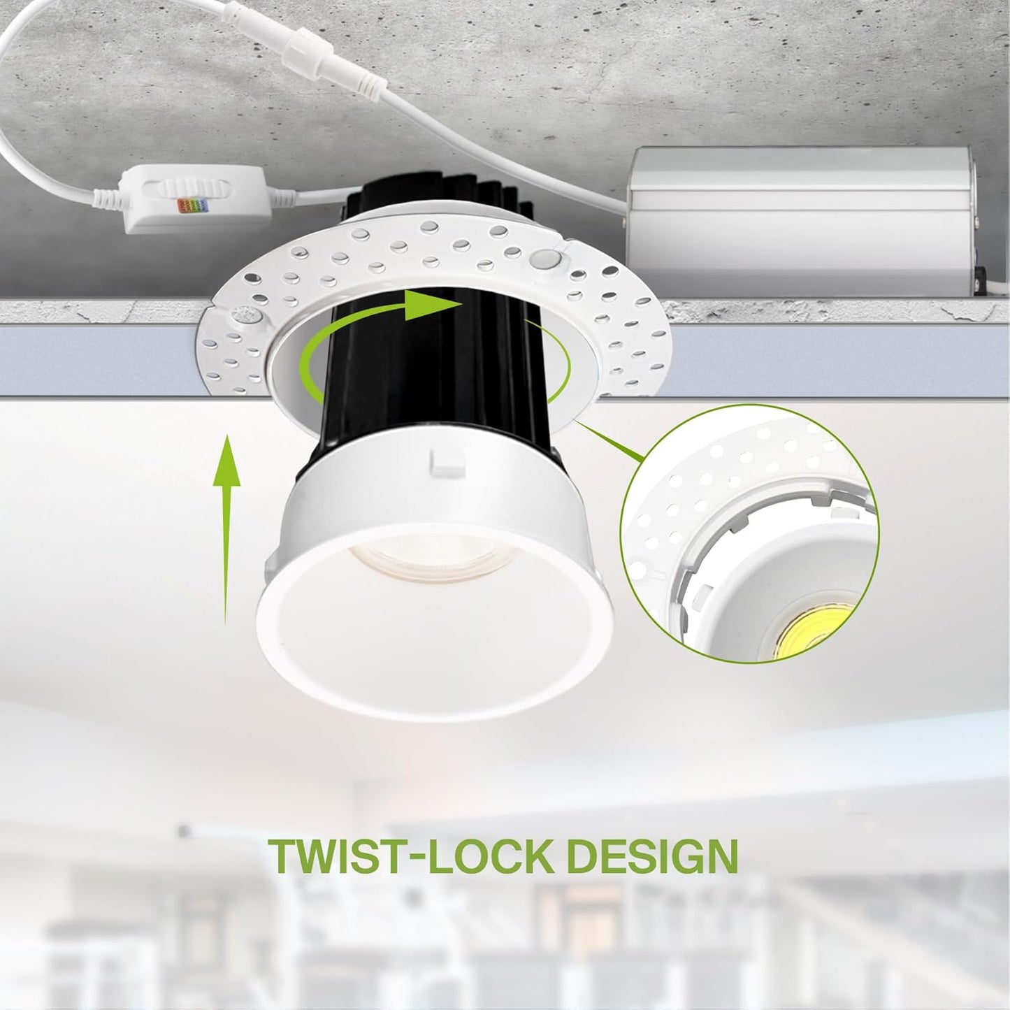 ASD Lighting LED Trimless Downlight Round 2inch 15W 120V Triac 2700/3000/3500/4000/5000K White ETL Energy Star