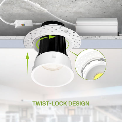 ASD Lighting LED Trimless Downlight Round 2inch 15W 120V Triac 2700/3000/3500/4000/5000K White ETL Energy Star
