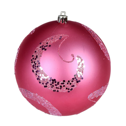 Vickerman 4.75" Mauve Matte Sequin Swirl Drilled Wired 4/Bag. Add some sparkle to your holiday decorating projects with this matte ornament adorned with sequins. This ornament features a drilled cap with looped wire to ensure that decorating is a breeze.