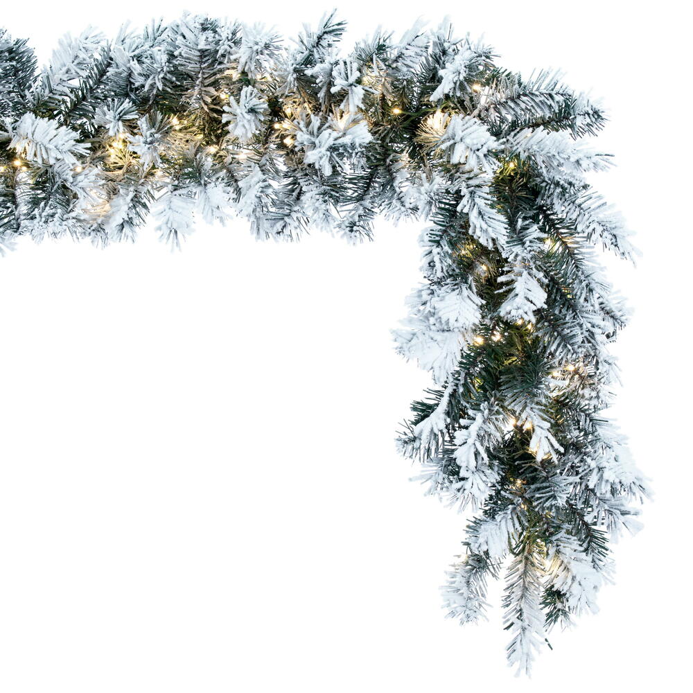Vickerman 9' x 14" Frosted Glacier Pine Artificial Garland with LED Warm White Lights.
