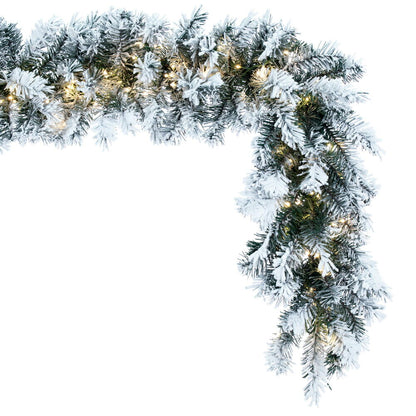 Vickerman 9' x 14" Frosted Glacier Pine Artificial Garland with LED Warm White Lights.