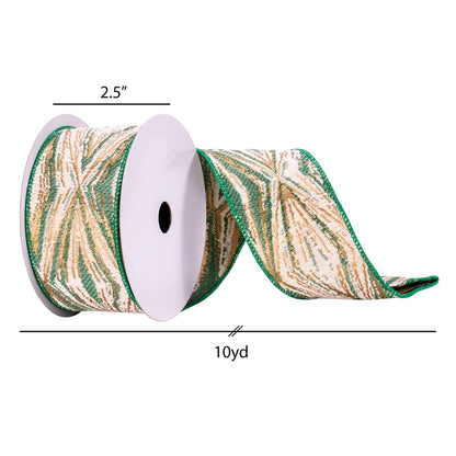Vickerman 2.5" x 10 Yards Green/Cream/Champagne Diamonds Ribbon