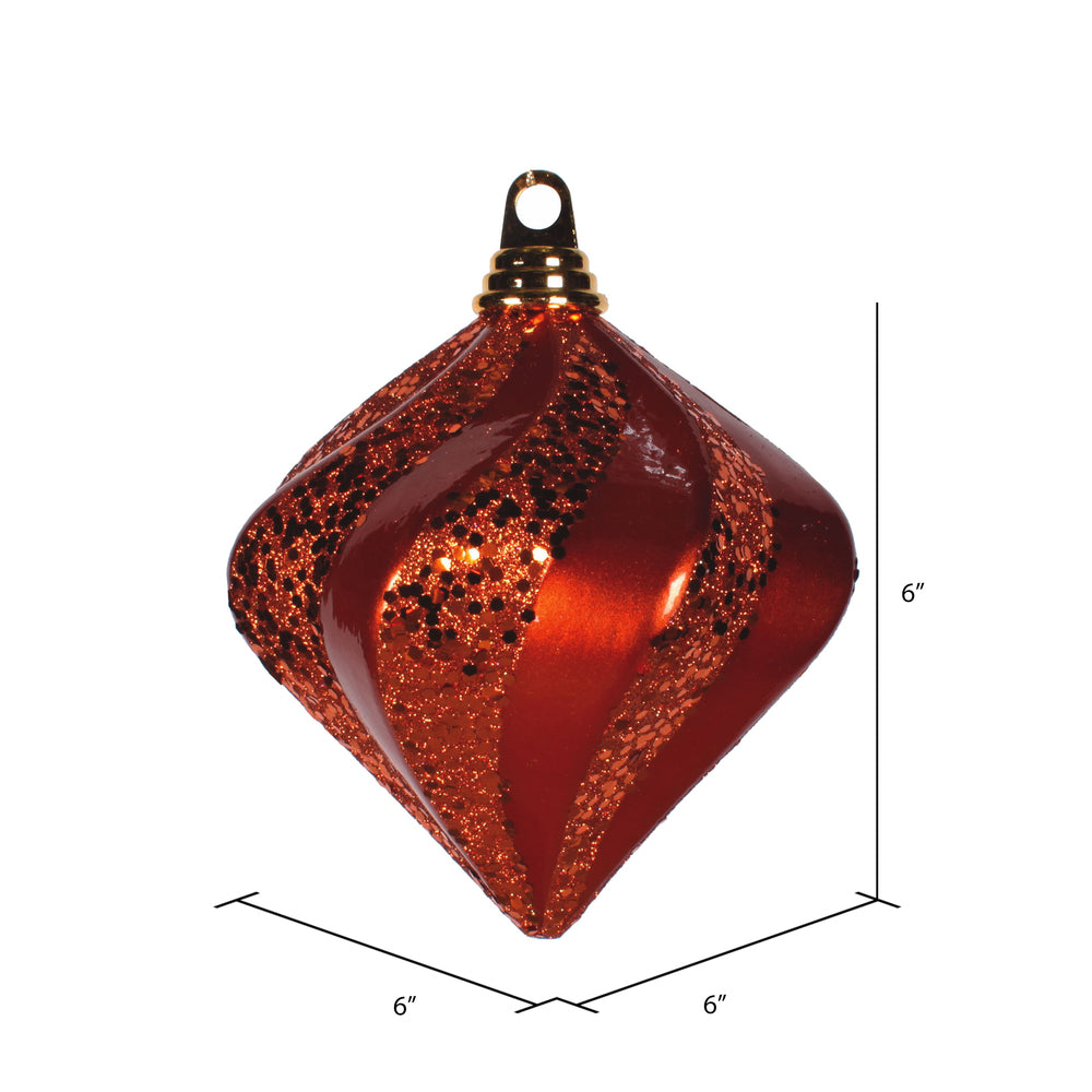 Vickerman 6'' Orange Candy/Glitter Swirl Diamond Christmas Ornament