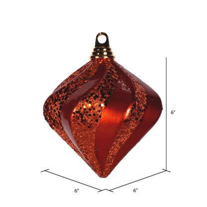 Vickerman 6'' Orange Candy/Glitter Swirl Diamond Christmas Ornament