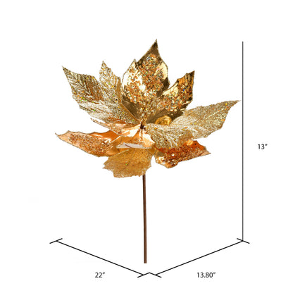 Vickerman 13" x 22" Gold Poinsettia Sequin Artificial Christmas Spray. Includes 6 sprays per pack.