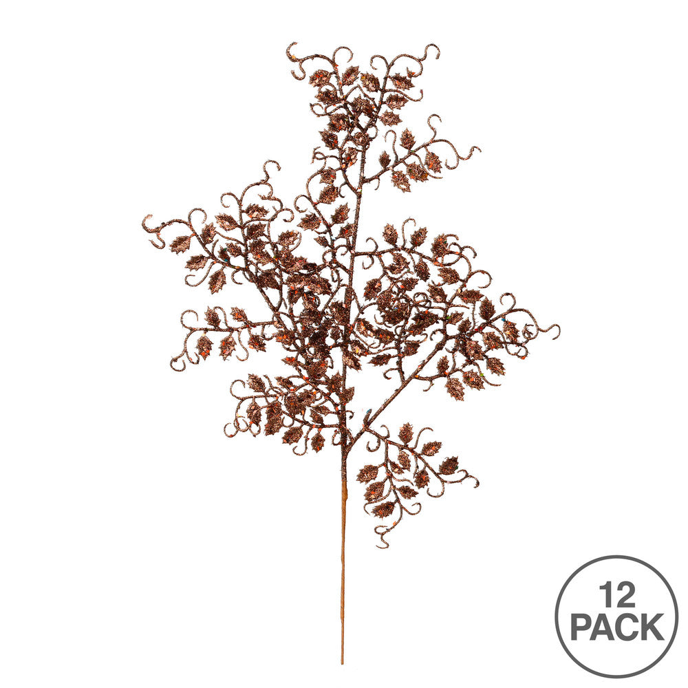 Vickerman 22" Chocolate Glitter Mini Ruscus Leaf Artificial Christmas Spray. Includes 12 sprays per pack.