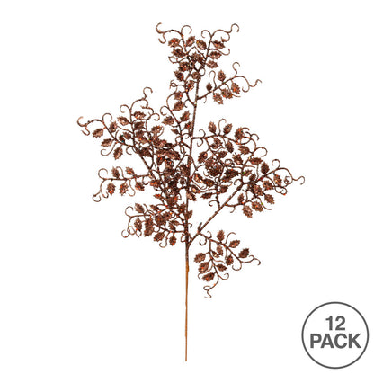Vickerman 22" Chocolate Glitter Mini Ruscus Leaf Artificial Christmas Spray. Includes 12 sprays per pack.