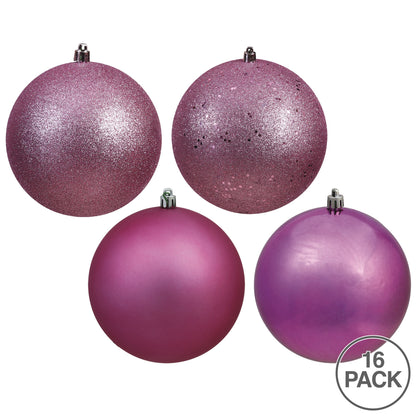 Vickerman 3" Mauve 4-Finish Ball Ornament Assortment 16 per Box
