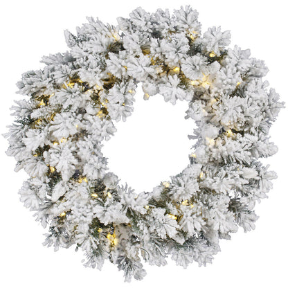 Vickerman 48" Flocked Snow Ridge Artificial Wreath 100 Single Mold Pure White LED Italian Lights.