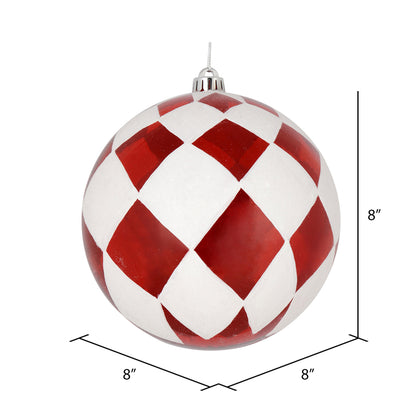 Vickerman 8" Red Ball with White Diamond Glitter Christmas Ornament