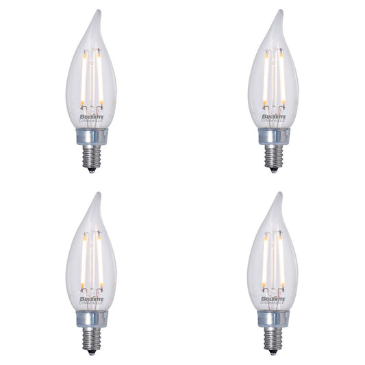 BULBRITE LED CA10 CANDELABRA SCREW (E12) 2.5W DIMMABLE FILAMENT LIGHT BULB 2700K/WARM WHITE 25W INCANDESCENT EQUIVALENT 4PK (776858)