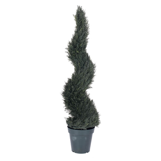 Vickerman 48" Artificial UV Resistant Pond Cypress Spiral in Two Tone Green Pot.