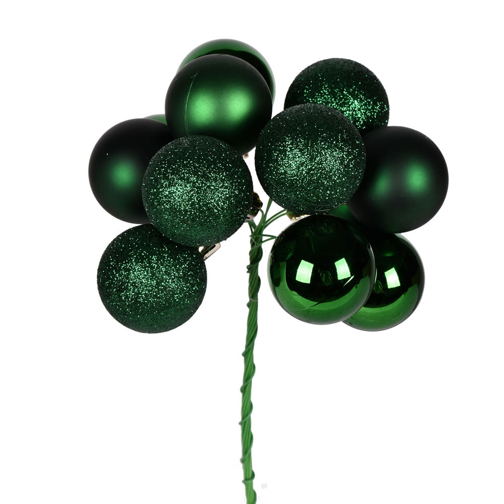 Vickerman 12" Emerald Ball Christmas Pick 4 per set