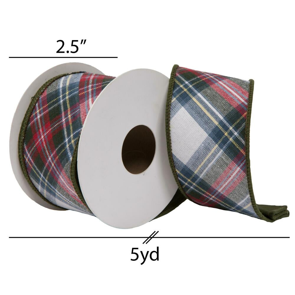 Vickerman 2.5" x 5 Yards Multi Cotton Plaid Taffetta Back Double Fused Ribbon.