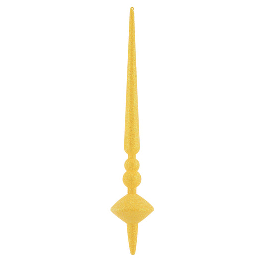 Vickerman 12" Yellow Glitter Cupola Finial. This long finial ornament adds depth and texture to any holiday decorating project. Made with shatterproof plastic. Includes 3 pieces per bag.